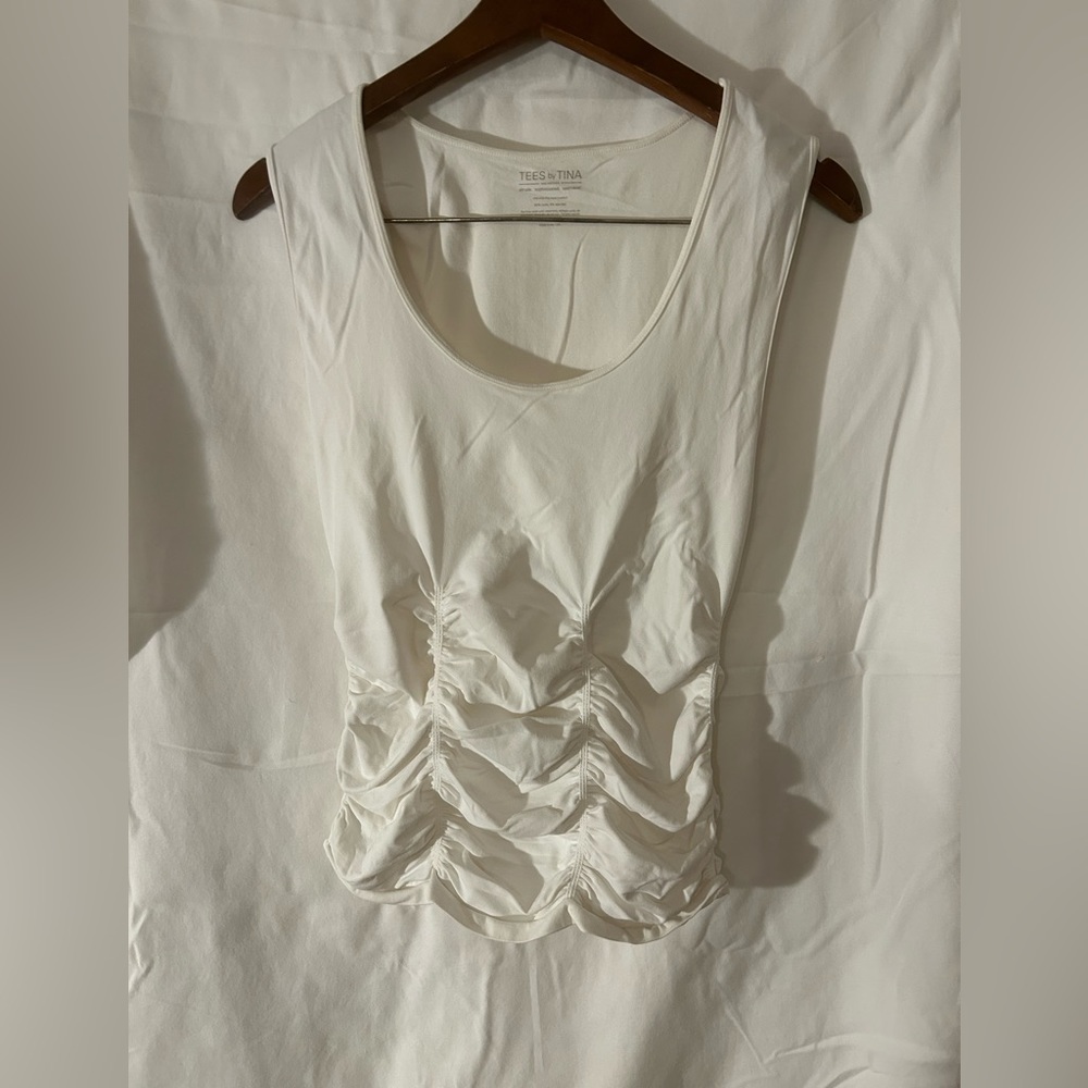 Stretchy top with low scoop neck